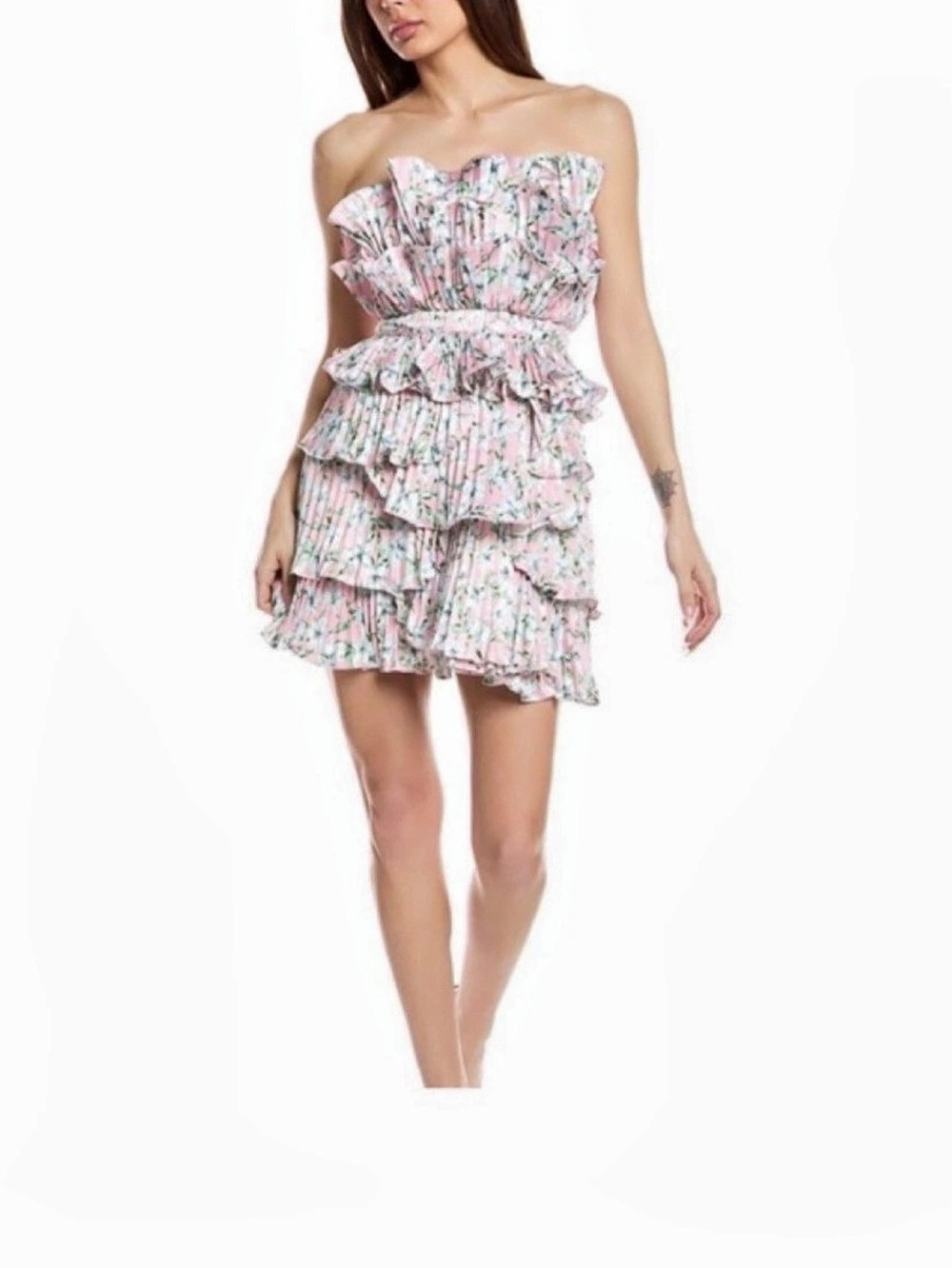 AMUR Floral Ruffle Mini Dress in Pink & White new with tags